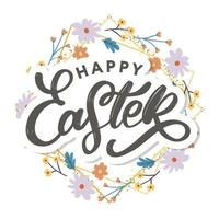 Happy Easter day background with frame flowers vector