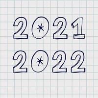 2022 2021 Numbers Made with Vector Doodle Brushe. Hand Drawn New Year Ink Two and Zero Number, Sketch Figures