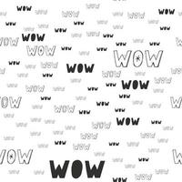 WOW Vector seamless pattern drawn by hand. Curly black lines on a white background with word