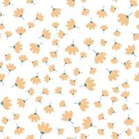 Vector floral pattern in doodle style with flowers and leaves. Gentle, spring floral background.