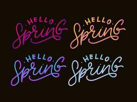 Hello Spring Flowers Text Background Frame lettering slogan vector