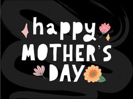 Happy Mothers day greeting card with typographic design and floral elements. Vector illustration. Paper cut style with blooming flowers, leaves and abstract shapes on white background. The best mom.