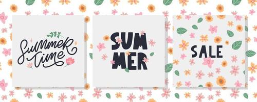 Banner de venta de verano con vector de letra de flores