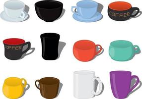 Different types of cups and mugs collection vector illustration