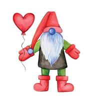 Gnome with a ball in the shape of a heart. Valentines Day Gnome. vector