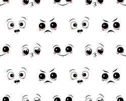 Seamless pattern with different emotions. Print with joyful and sad smiles, frightened and loving eyes vector