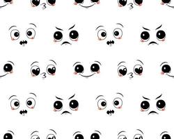 Seamless pattern with different emotions. Print with joyful and sad smiles, frightened and loving eyes vector