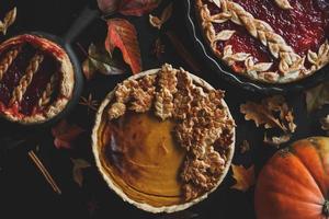 Traditional American pumpkin pie and apple pie, Thanksgiving day photo