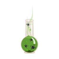 Witch flask with boiling green liquid and spiders. Halloween potion party decoration vector