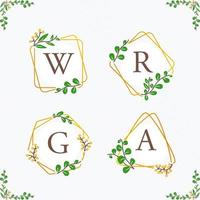 conjunto de logotipos de boda con marco floral y monograma con marco vector