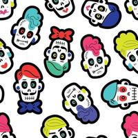 Patrón sin fisuras con varias calaveras mexicanas tradicionales multicolores o calaveras de azúcar para el día de muertos vector