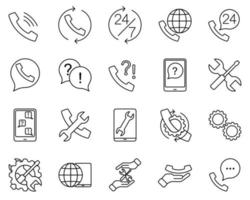 WebSupport simple line flat icon collection set. Call us concept. Vector illustration