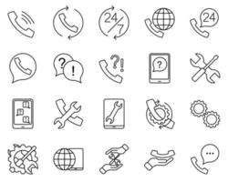 WebSupport simple line flat icon collection set. Call us concept. Vector illustration