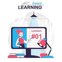 Distant learning isolated cartoon concept. Online education, e-learning, refresher courses, people scene in flat design. Vector illustration for blogging, website, mobile app, promotional materials.