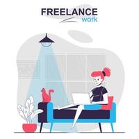 Freelance work isolated cartoon concept. Remote worker working from home, online employee people scene in flat design. Vector illustration for blogging, website, mobile app, promotional materials.