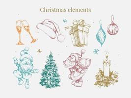 New year and christmas set sketch illustration vector