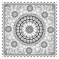 Outline square flower pattern in mehndi style for coloring book page vector