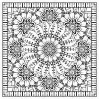 Outline square flower pattern in mehndi style for coloring book page vector