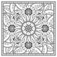 Outline square flower pattern in mehndi style for coloring book page vector