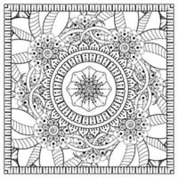 Outline square flower pattern in mehndi style for coloring book page vector