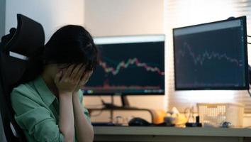 Asian businesswoman trading stock on computer photo