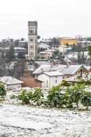 First snow on the hill towns. Between autumn and winter photo