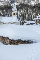 After the snowfall. Last lights of the twilight in Sappada. Magic of the Dolomites photo