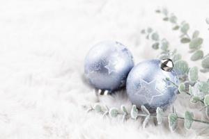 Golden christmas balls with wool background photo