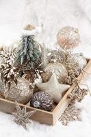 Golden christmas balls with wool background