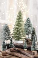 Christmas tree on bohek wooden, bokeh background photo