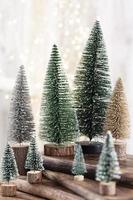 Christmas tree on bohek wooden, bokeh background photo