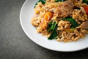 Fried rice with pork on plate photo