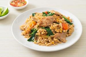 Fried rice with pork on plate photo