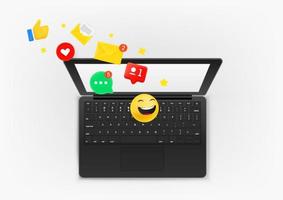 Modern notebook with notifications and social media icons vector
