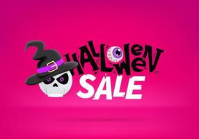 banner de vector de venta de halloween con calavera