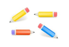 Pencils with eraser vector set isolated on white background