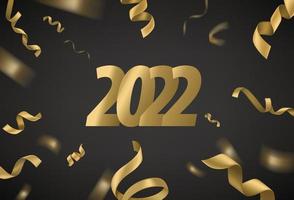 Happy new 2020 year greeting card. Golden ribbons on dark background. Vector banner