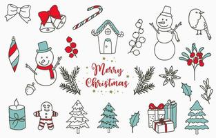 christmas object with snowman,house,flower,gift vector