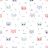 Seamless pattern cartoon doodle with cute kitten cat head vector
