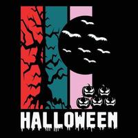 halloween, halloween, árbol, calabaza, y, pájaro, camiseta, estampado, vector gratuito