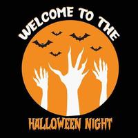 halloween, bienvenido a la noche de halloween, estampado de camiseta de mano de terror vector gratuito
