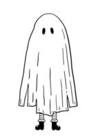 niño disfrazado de fantasma en estilo doodle. personaje espeluznante y aterrador vector