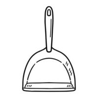 Dustpan for cleaning isolated on white background. Household tool for removing garbage, dirt and dust. Vector hand-drawn illustration in doodle style. Suitable for your projects, logo, various designs