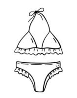 Female bikini swimsuit isolated on a white background. Summer beachwear. Vector hand-drawn illustration in doodle style. Perfect for your project, card, logo, decorations.