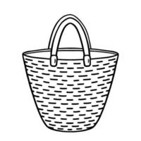 bolsa de playa de paja aislada sobre fondo blanco. ilustración vectorial dibujada a mano en estilo doodle. perfecto para su proyecto, tarjeta, logo, decoraciones. vector