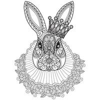 Bunny queen hand drawn for adult coloring book vector