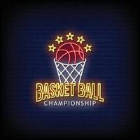 Basketball Championship Logo Neon Signs Style Text Vector