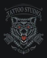 Ilustración lobo logo estudio de tatuajes vector