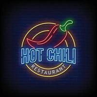 Hot Chili Restaurant Neon Signs Style Text Vector