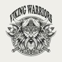 illustration viking warriors head monochrome color